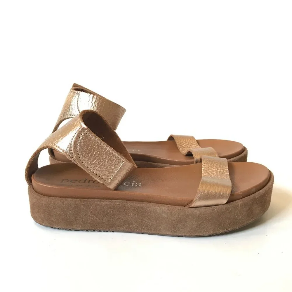 Pedro Garcia Genar Platform Sandals Womens 39 Brown Copper Suede Leather Shoes - Picture 13 of 13